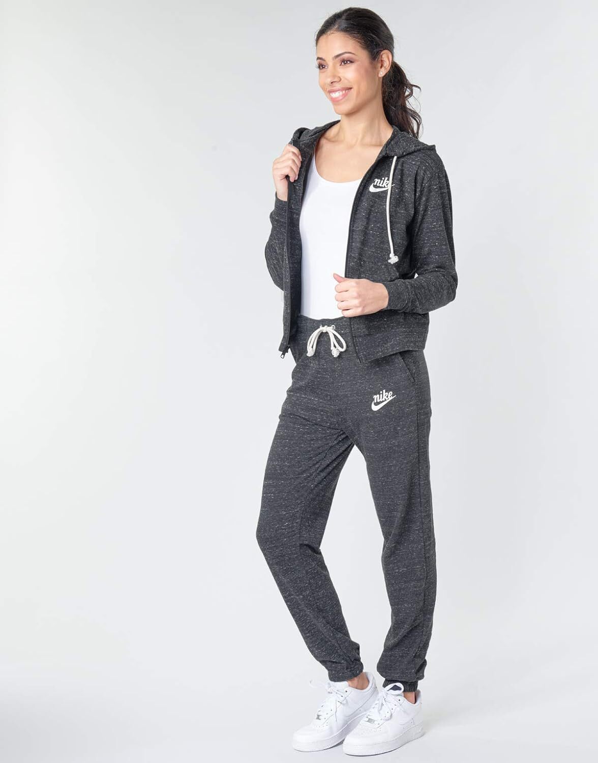 Nike womens NSW Gym Vintage Full-Zip Hoodie Small Black/(Sail)