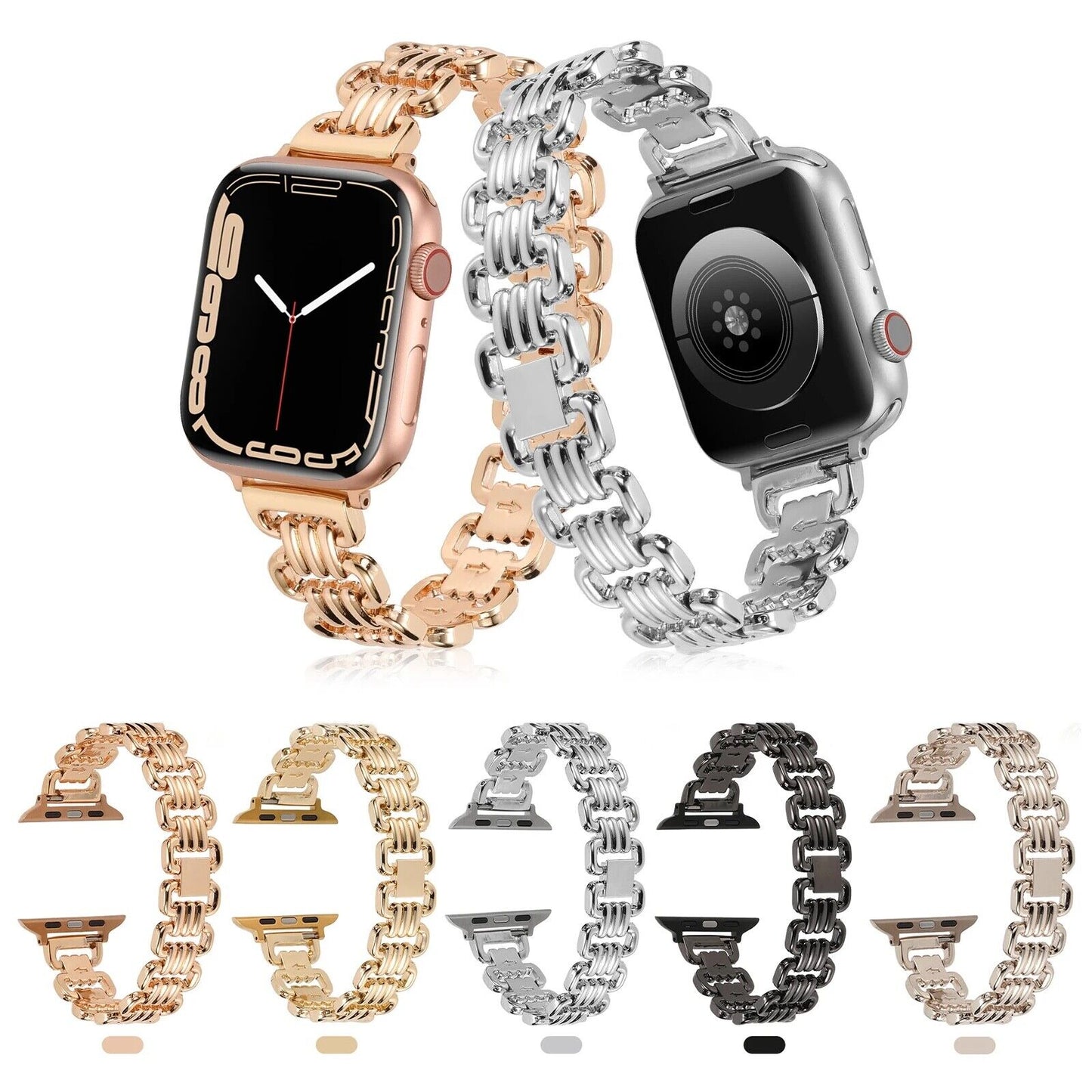 STAINLESS STEEL APPLE WATCH BAND 10/9/8/7/6/5/4/SE ULTRA 1/2 MULTICOLOR LUXURY