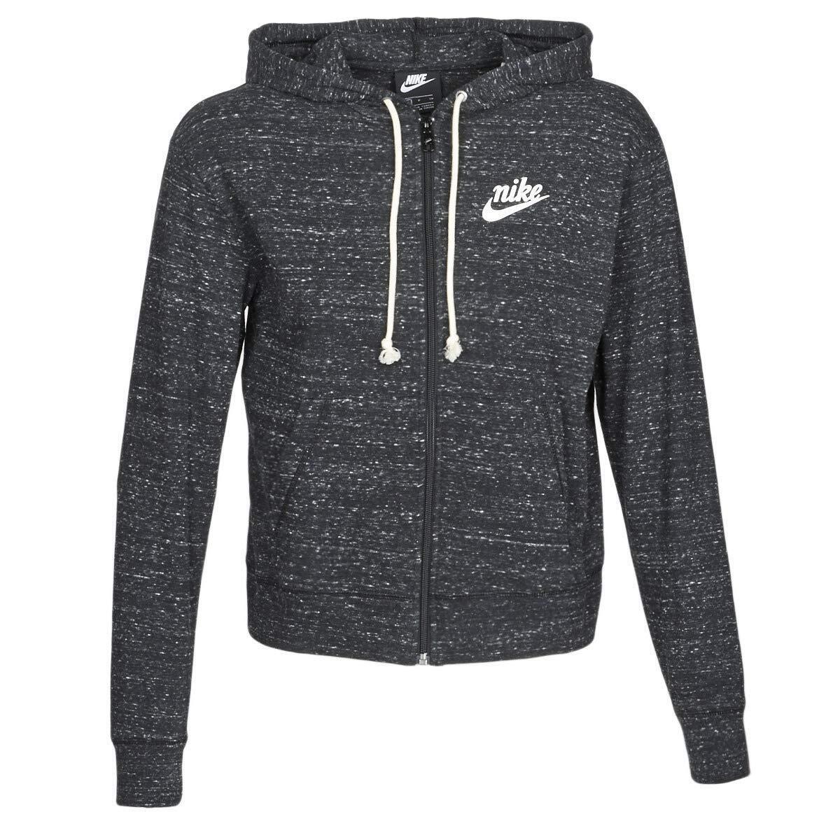 Nike womens NSW Gym Vintage Full-Zip Hoodie Small Black/(Sail)