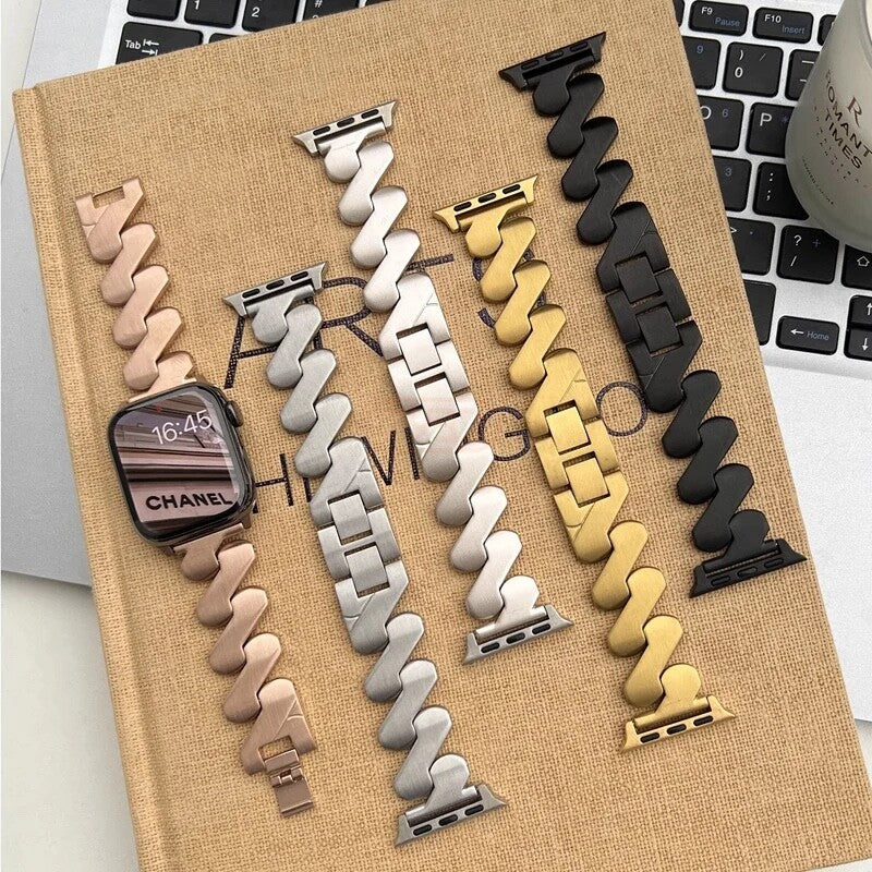 STAINLESS STEEL APPLE WATCH BAND 10/9/8/7/6/5/4/SE ULTRA 1/2 MULTICOLOR LUXURY