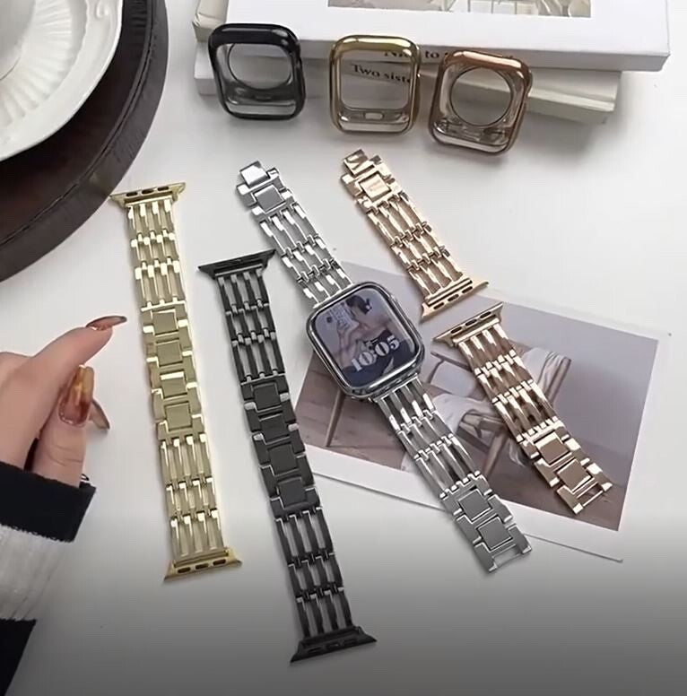 STAINLESS STEEL APPLE WATCH BAND 10/9/8/7/6/5/4/SE ULTRA 1/2 MULTICOLOR LUXURY