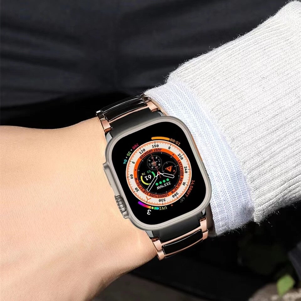 STAINLESS STEEL APPLE WATCH BAND 10/9/8/7/6/5/4/SE ULTRA 1/2 MULTICOLOR LUXURY
