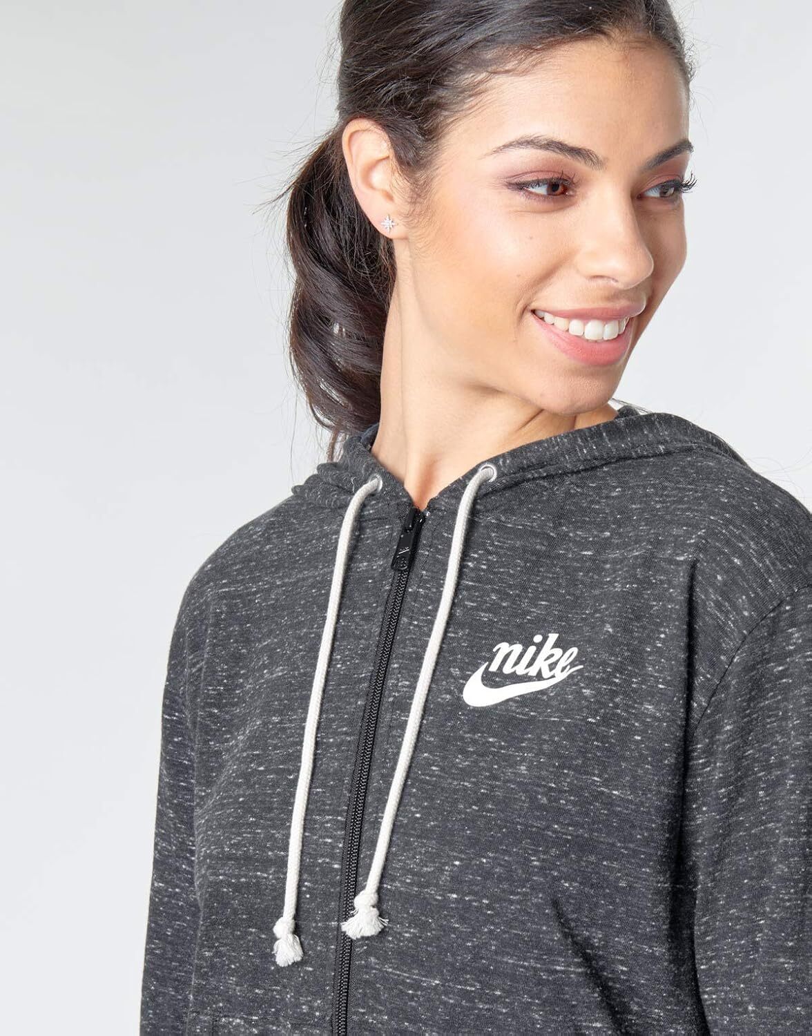 Nike womens NSW Gym Vintage Full-Zip Hoodie Small Black/(Sail)