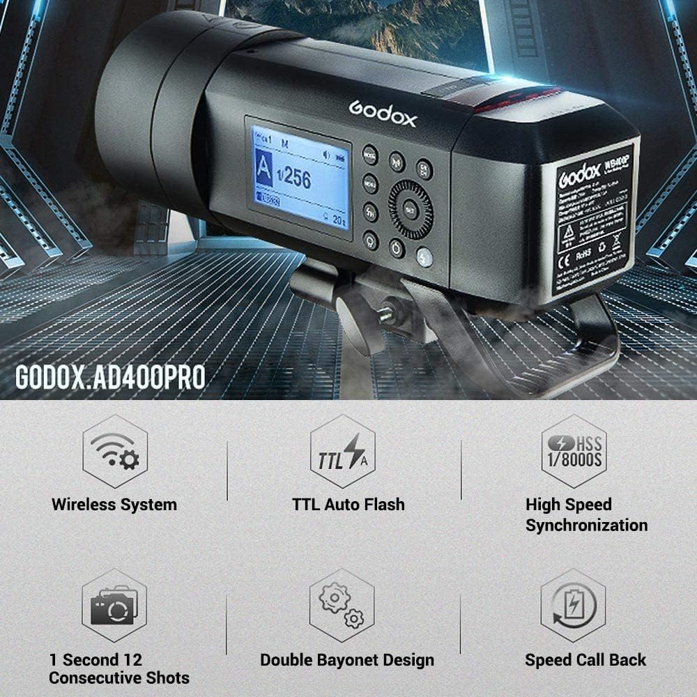 Godox AD400 Pro Outdoor Flash Strobe Light 30W LED Modeling Lamp,Recycle Time