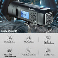 Godox AD400 Pro Outdoor Flash Strobe Light 30W LED Modeling Lamp,Recycle Time