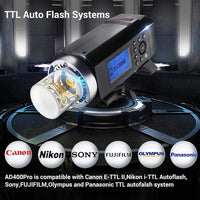 Godox AD400 Pro Outdoor Flash Strobe Light 30W LED Modeling Lamp,Recycle Time