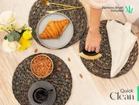 DecoraWell Round Woven Placemats Set of 6 with Bamboo Brush, Handmade