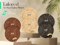 DecoraWell Round Woven Placemats Set of 6 with Bamboo Brush, Handmade