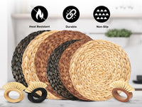 DecoraWell Round Woven Placemats Set of 6 with Bamboo Brush, Handmade