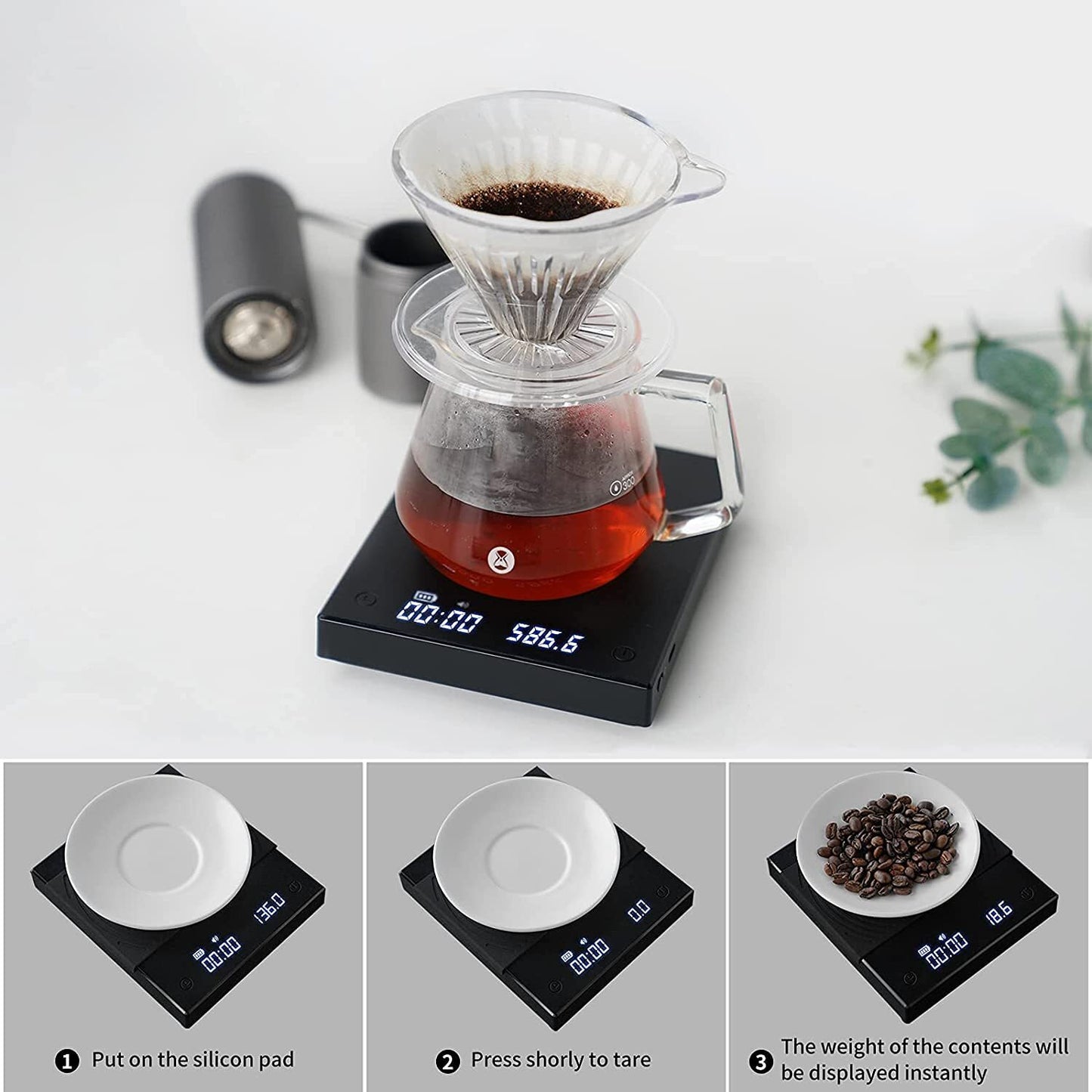 TIMEMORE Coffee Scale, Espresso Weigh Digital Coffee Scale with Timer 2000 Grams
