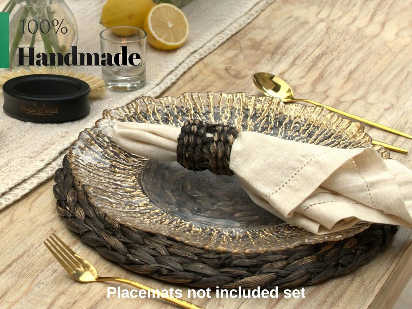 DecoraWell Woven Napkin Rings Set of 12, Rattan Napkin Rings  ,Black Hyacinth