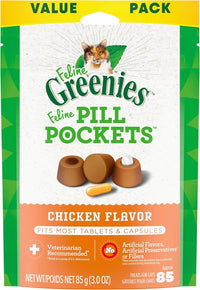 Greenies Feline Pill Cats Natural Soft Treats, Chicken, 3 oz. Pack 85ct (2 pack)