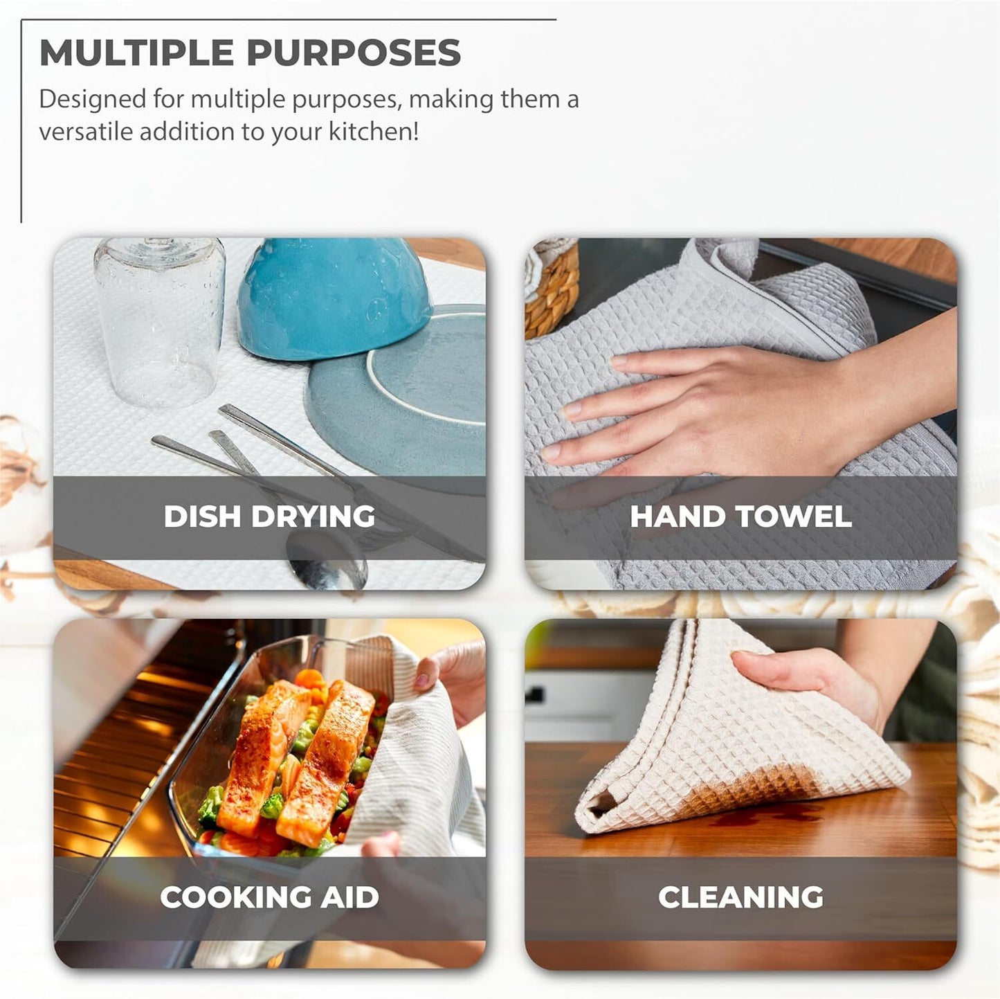 Kitchen Towels, 100% Turkish Cotton Dish Towels, 12"x12" Premium- 8 PIECES