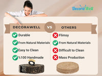 DecoraWell Round Woven Placemats Set of 6 with Bamboo Brush, Handmade