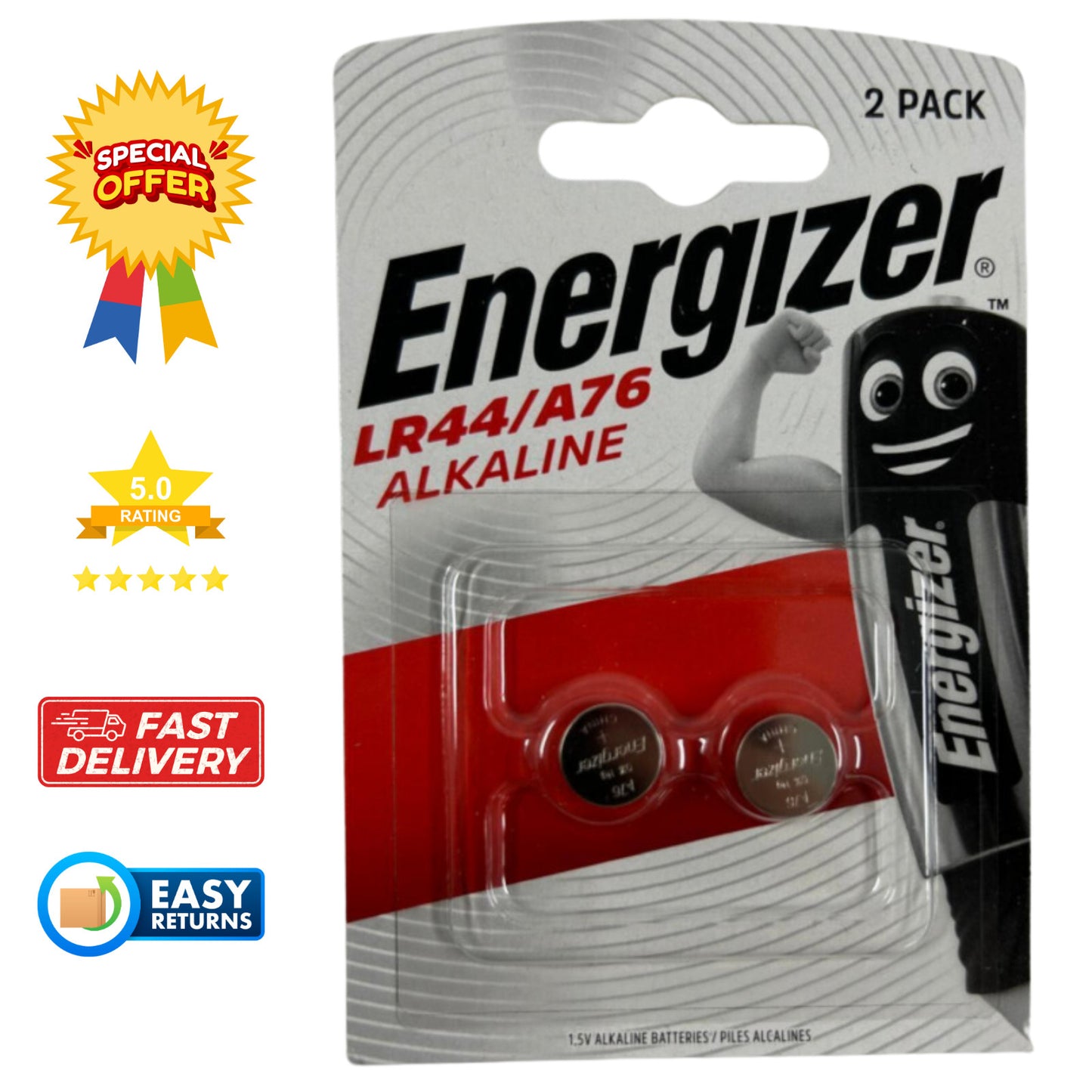 Energizer Alkaline LR44 A76 Batteries 4BL 1.5V G13 AG13 Long Lasting Ex 12/26