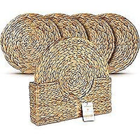 DecoraWell Round Woven Placemats Set of 6 with Bamboo Brush, Handmade,