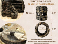 DecoraWell Woven Napkin Rings Set of 12, Rattan Napkin Rings  ,Black Hyacinth