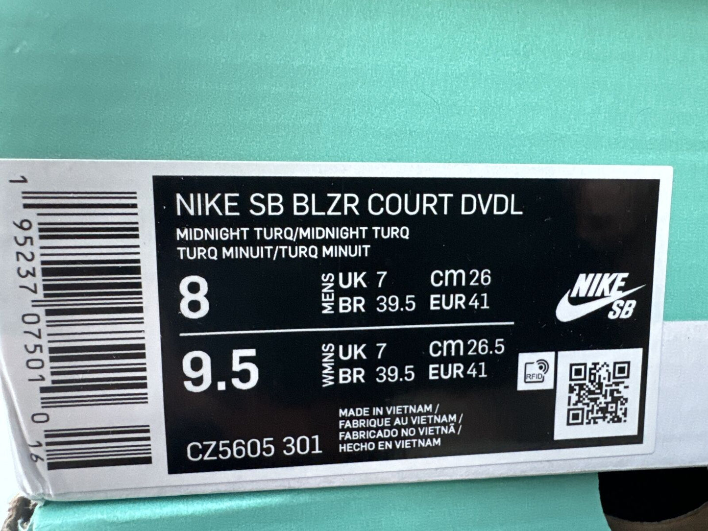 Nike Daan Van Der Linden x Blazer Court SB Midnight Turquoise slchino US8