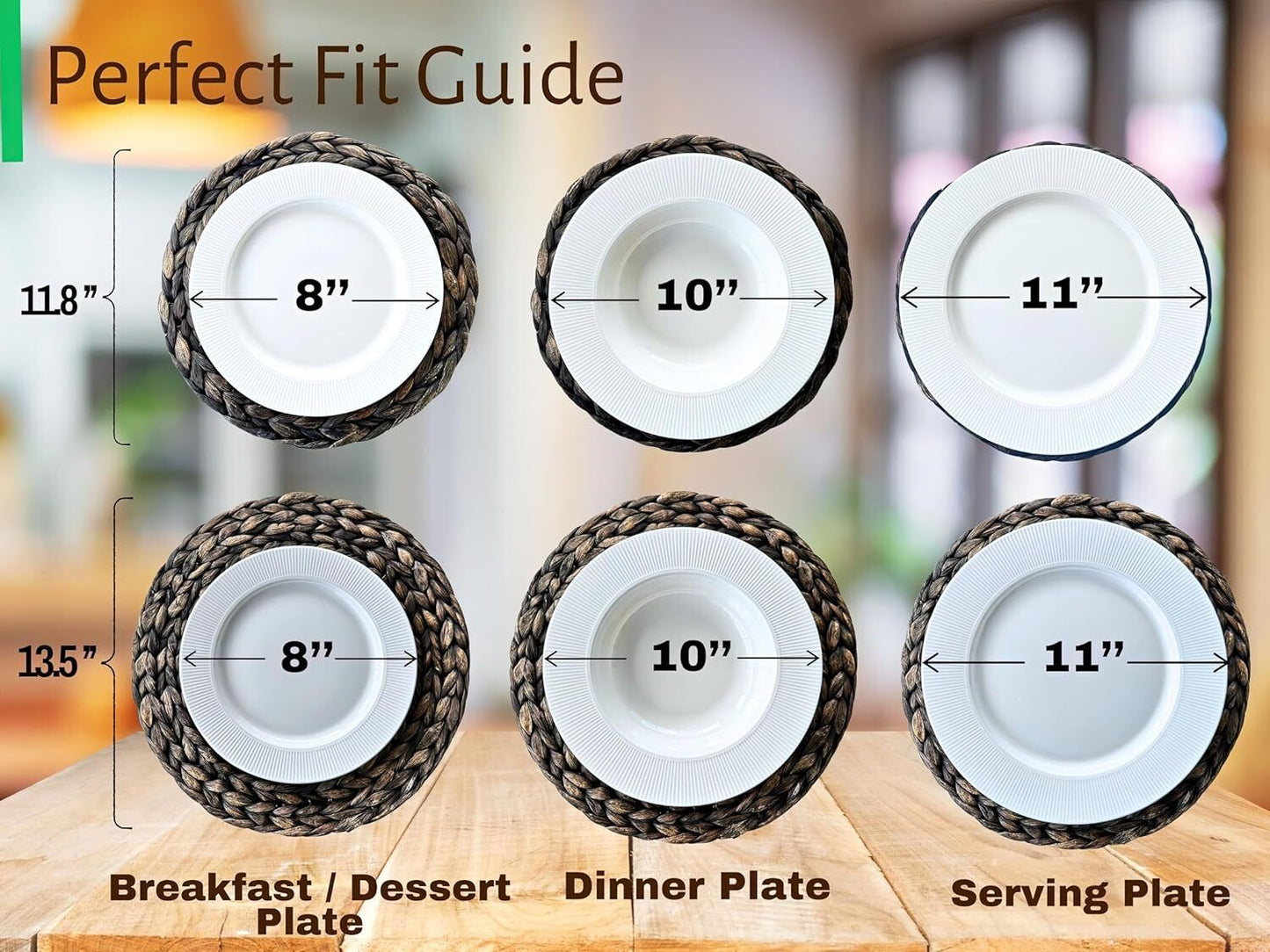 DecoraWell Round Woven Placemats Set of 6 with Bamboo Brush, Handmade