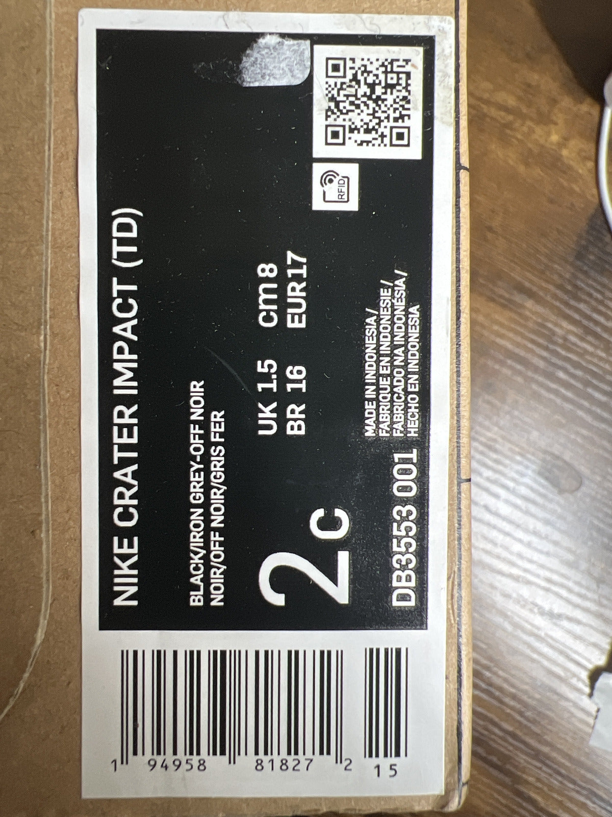 Nike Crater Impact Baby Boys Shoes 2C Toddler Black/iron Grey DB3553