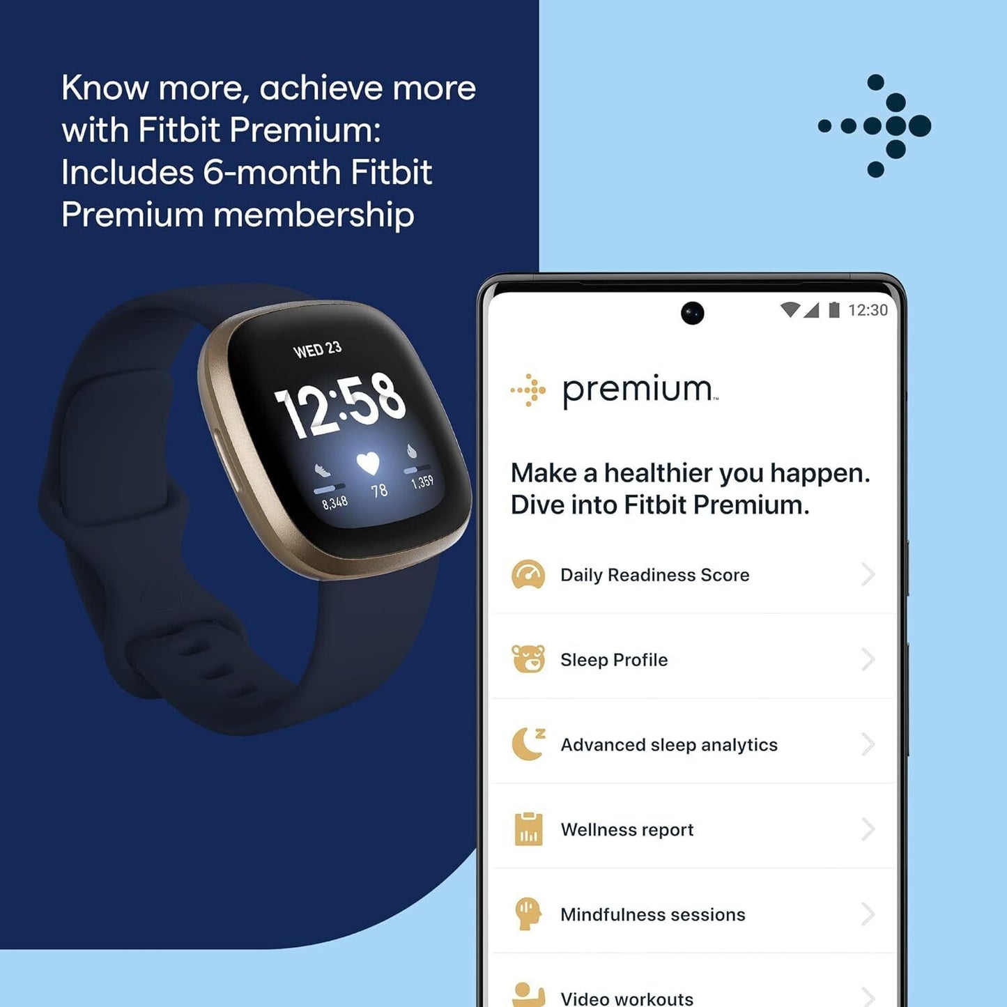 ♻️✅Fitbit Versa 3 Health & Fitness Smartwatch - Openbox -