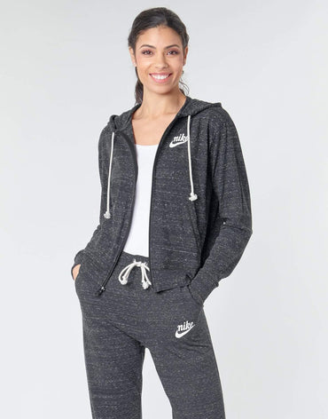 Nike womens NSW Gym Vintage Full-Zip Hoodie Small Black/(Sail)