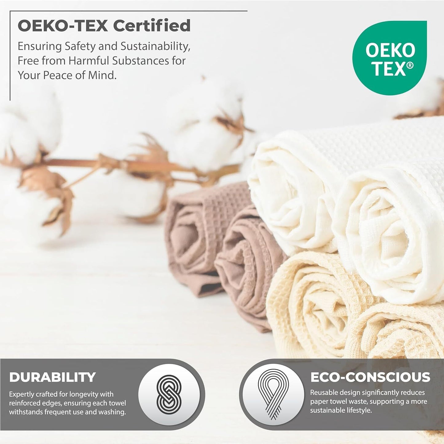 Kitchen Towels, 100% Turkish Cotton Dish Towels, 12"x12" Premium- 8 PIECES