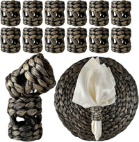 DecoraWell Woven Napkin Rings Set of 12, Rattan Napkin Rings  ,Black Hyacinth