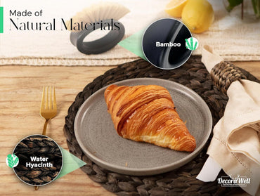 DecoraWell Round Woven Placemats Set of 6 with Bamboo Brush, Handmade