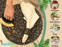 DecoraWell Woven Napkin Rings Set of 12, Rattan Napkin Rings  ,Black Hyacinth