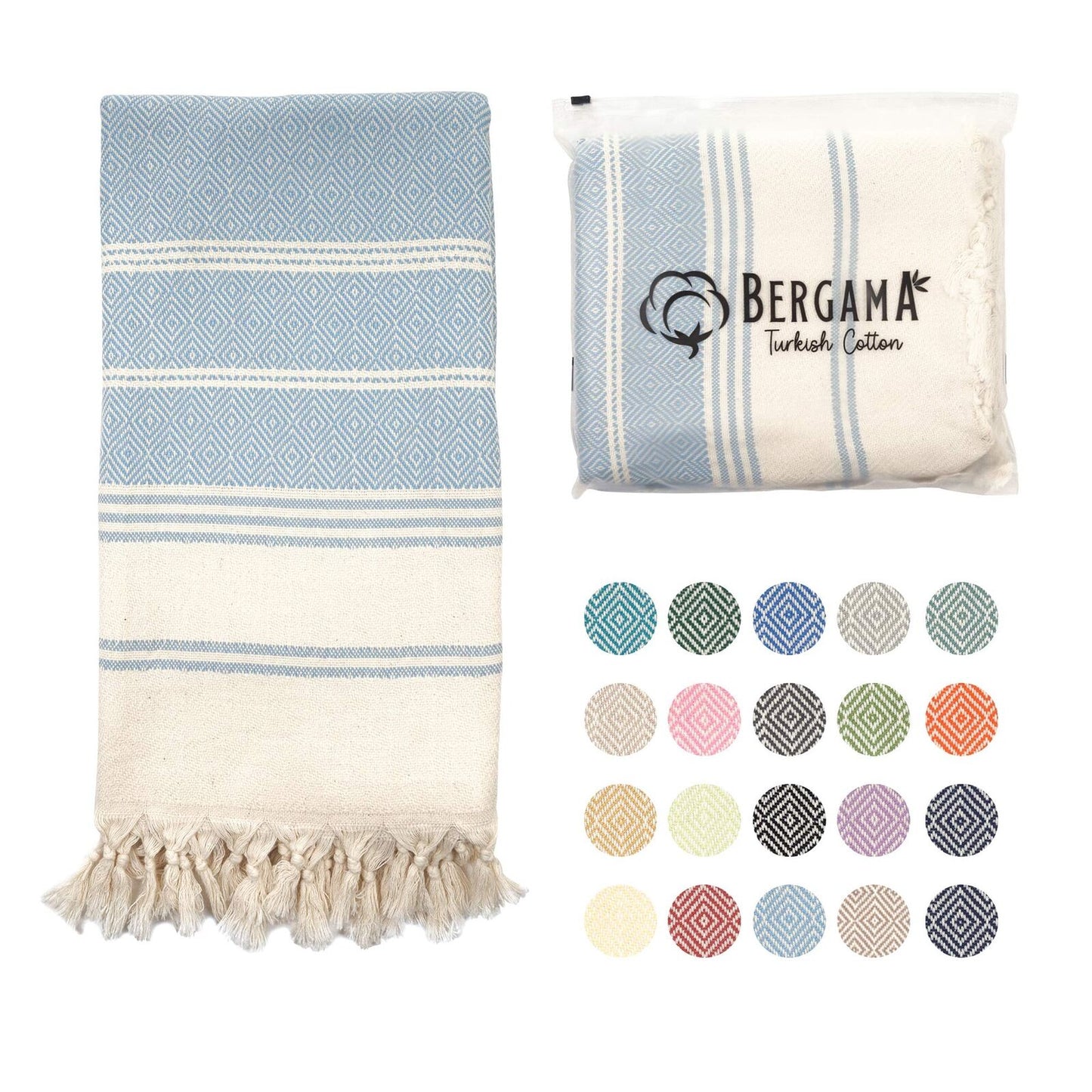 Bergama Turkish Cotton BeachTowel  100% Cotton, Prewashed, 38 x 71 Inches